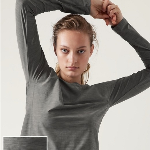 Athleta Gray Long Sleeve Performance Work Out Tee - Picture 1 of 6